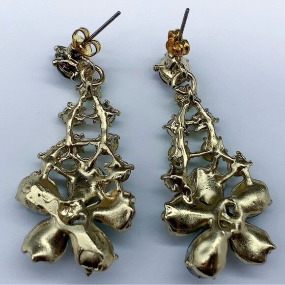Vintage Green Crystal Floral Dangling Earrings - Picture 3 of 7
